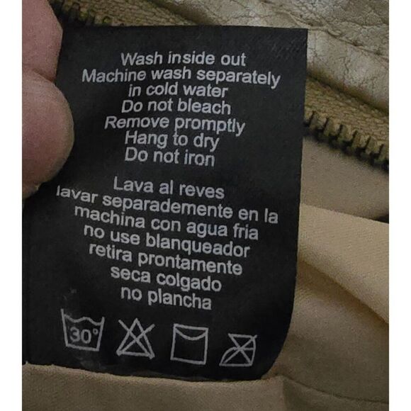 Gold Faux Leather Moto Jacket  Zipper Pockets Snap Collar mob wife 80's retro - Picture 6 of 10